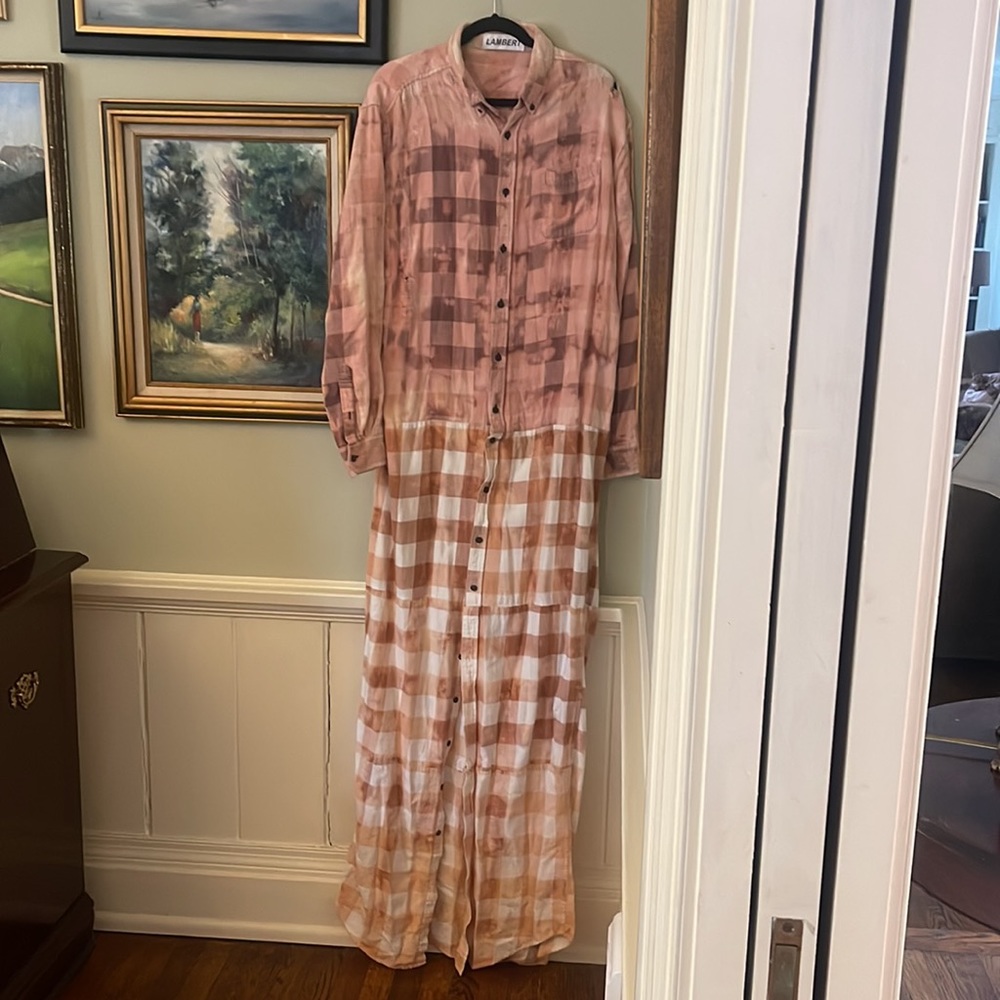 Tyler Lambert designer distressed Flannel Gown dress duster M/L Country Festival